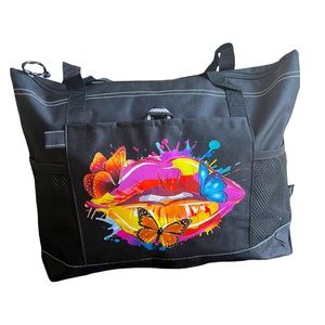Rainbow Butterly Lips Black Tote Custom Made and One of a Kind! Great gift!